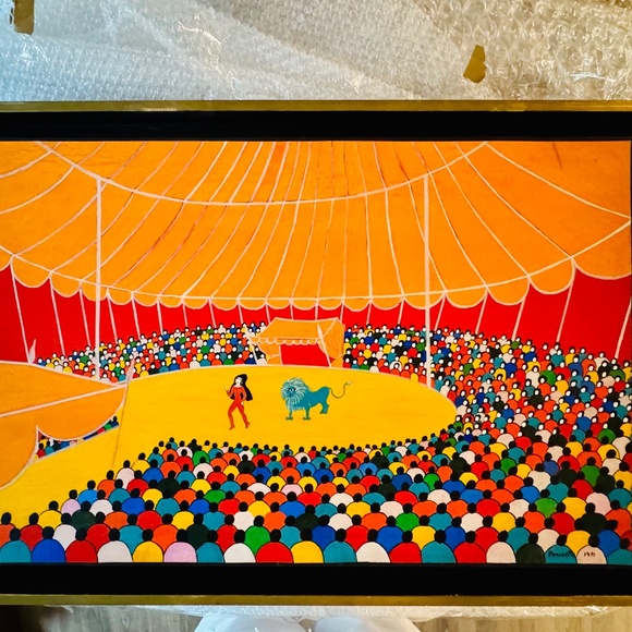 Vintage Nicola Ortis Poucette "Circus" Oil Painting: Naïve-Style French Folk Art - Picture 3 of 14